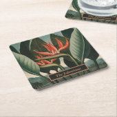 バードオブパラダイスヴィンテージフローラの寺院の名前 スクエアペーパーコースター (アングル)