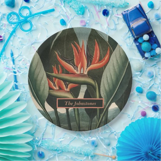 バードオブパラダイスヴィンテージフローラの寺院の名前 ペーパープレート (パーティー)