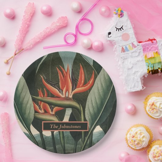 バードオブパラダイスヴィンテージフローラの寺院の名前 ペーパープレート (パーティー)