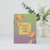 バードオブパラダイス金ゴールドパープルグリーン結婚フローラ ポストカード (スタンド正面)