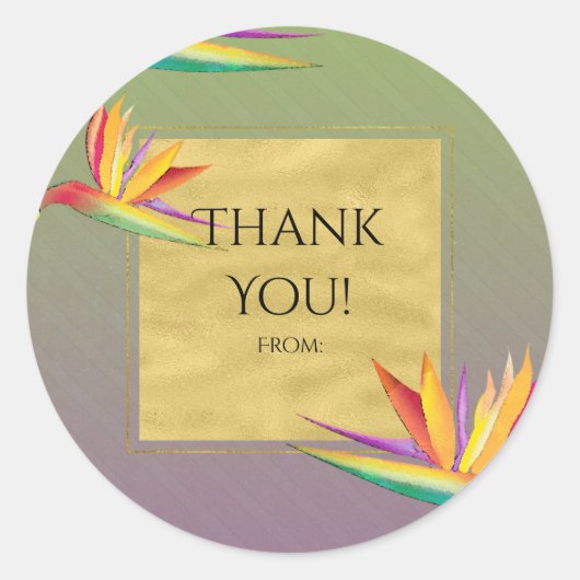 バードオブパラダイス金ゴールドパープル&グリーン結婚式の引き出物 ラウンドシール (正面)