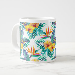 バードオブパラダイス&オーキッドパターン 名前の追加 ジャンボコーヒーマグカップ