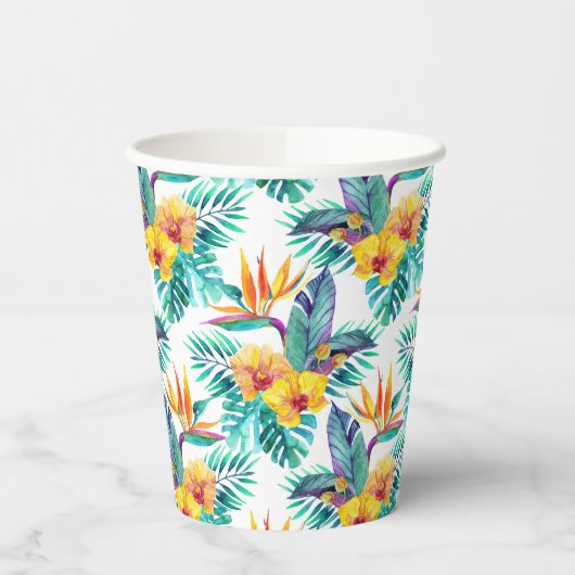 バードオブパラダイス&オーキッドパターン 紙コップ (左)