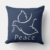 バードオブピースネイビーモダンブルーホワイトドーブホリデー クッション (正面)