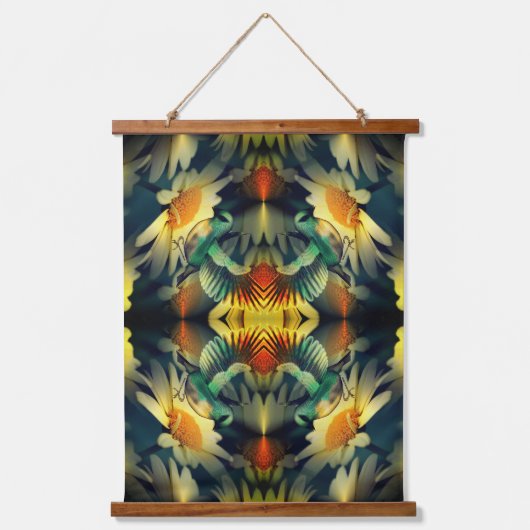 バードオンイエローデイジー抽象芸術ファンタジーアート 吊り下げ型タペストリー (正面)