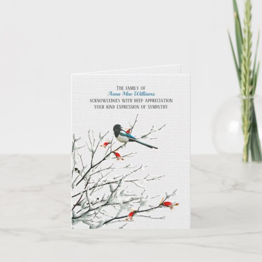 バードオンウィンターブランチ悔やみや弔慰ありがとう サンキューカード (正面)