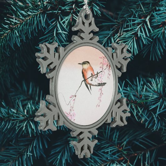 バードオンウィーピングさくらんぼ – シダレザクラにコトリ スノーフレークピューターオーナメント
