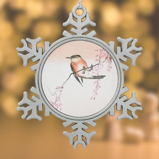 バードオンウィーピングさくらんぼ – シダレザクラにコトリ スノーフレークピューターオーナメント
