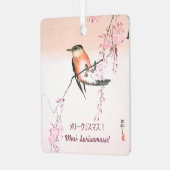 バードオンウィーピングさくらんぼ – シダレザクラにコトリ メタルオーナメント (正面左)