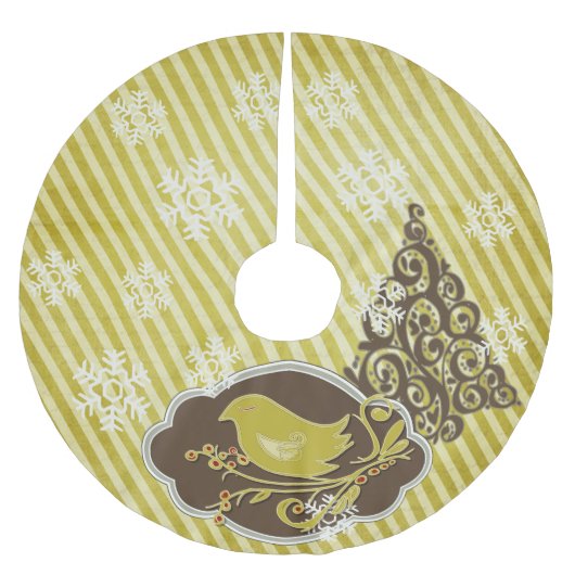 バードオンオリーブストライプホリデーツリースカート ブラッシュドポリエステルツリースカート (正面)