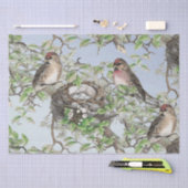 バードオンネストブルースカイの木々の葉デコページ工芸 薄葉紙 (クラフト)