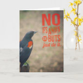 バードオンフェンセポスト勇気付けられる カード (黄色い花)