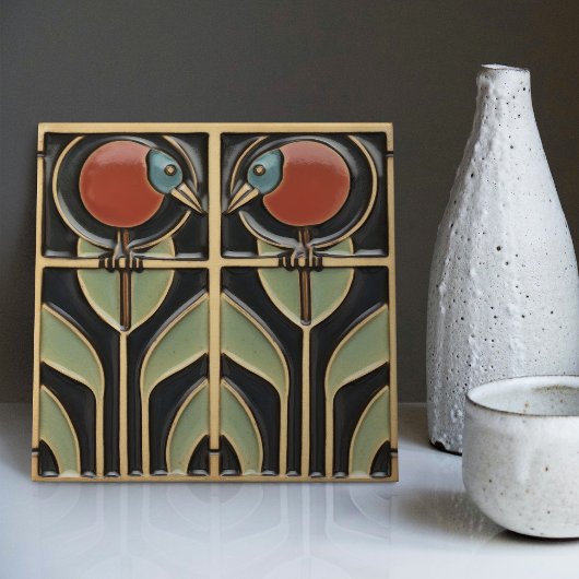 バードオンフラワーズアールデコ新しいウォールデコール タイル