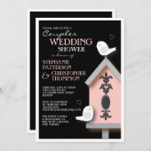 バードカップルダマスクバードハウスカップルシャワー 招待状 (正面/裏面)