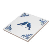 バードカップルデルフトブルーとホワイトフローラコーナー タイル (側面)