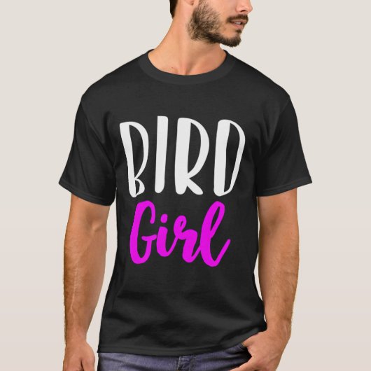 バードガール女おもしろい女野鳥観察カワイイ Tシャツ (正面)