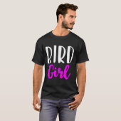 バードガール女おもしろい女野鳥観察カワイイ Tシャツ (正面フル)