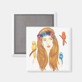 バードガール – 2インチスクエアマグネット マグネット (正面/裏面)