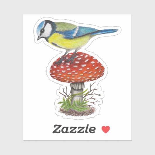 バードキノコ秋の森イラストレーション植物学 シール (シート)