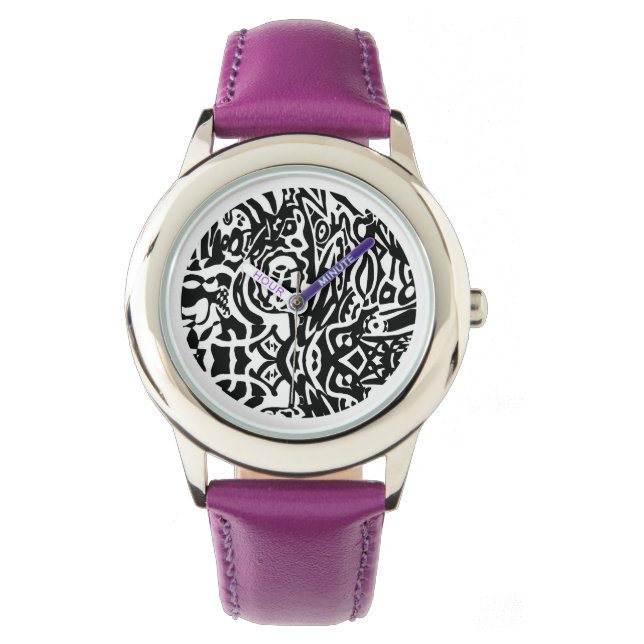 "バードクリーチャー" B&W抽象芸術 腕時計 (正面)