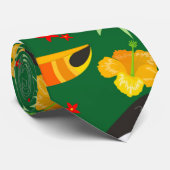 バードグリーン離れオレンジ赤花熱帯林 ネクタイ (ロール)