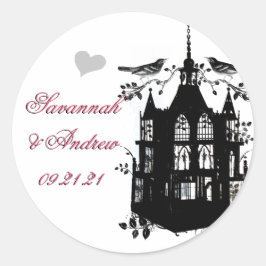 バードケビクトリアンージピンクとブラックの結婚ステッカー ラウンドシール