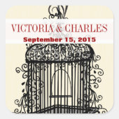 バードケビクトリアンージミュージカルラブバードレッドウェディング スクエアシール (正面)