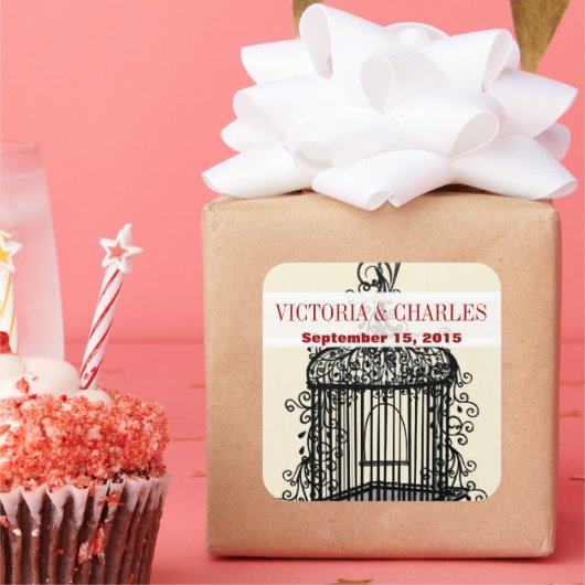 バードケビクトリアンージミュージカルラブバードレッドウェディング スクエアシール (パーティー)