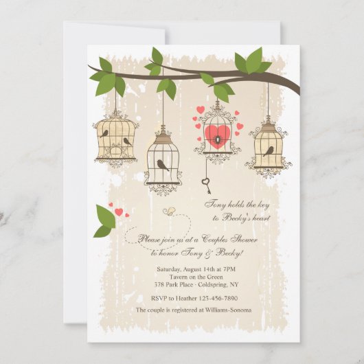 バードケファンシーージズカップルシャワー招待状 招待状 (正面)