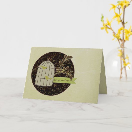 バードケージおめでとうノートカード カード (黄色い花)