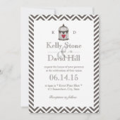 バードケージシェブロンのヴィンテージストライプハート結婚 招待状 (正面)