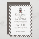 バードケージシェブロンのヴィンテージストライプハート結婚 招待状 (正面/裏面)