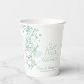 バードケ結婚ージの名前をカスタムするは緑と白 紙コップ (裏面)