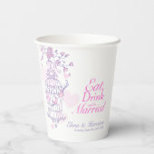 バードケ結婚ージの名前をカスタムするピンクと白 紙コップ (裏面)