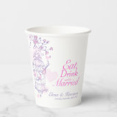バードケ結婚ージの名前をカスタムするピンクと白 紙コップ (正面)