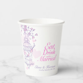 バードケ結婚ージの名前をカスタムするピンクと白 紙コップ