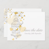 バードケ結婚ージの黄色が日付カードを保存 案内ポストカード (正面/裏面)