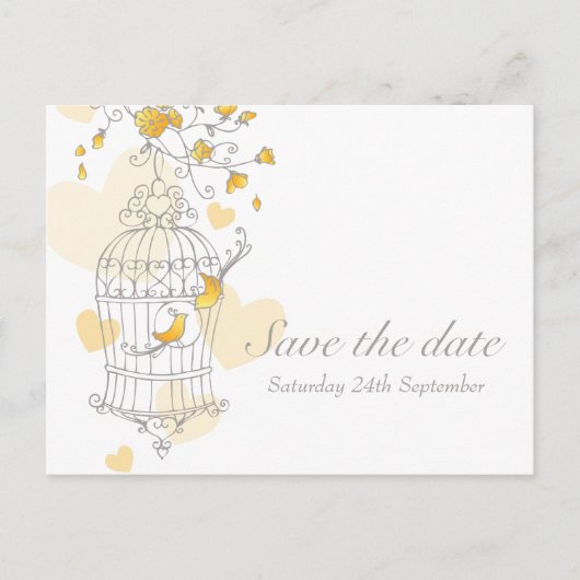 バードケ結婚ージの黄色が日付カードを保存 案内ポストカード (正面)