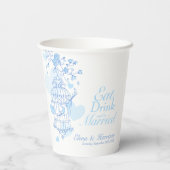  バードケ結婚ージ名前をカスタムする青と白 紙コップ (裏面)