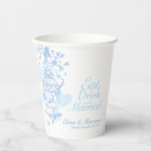 バードケ結婚ージ名前をカスタムする青と白 紙コップ (正面)