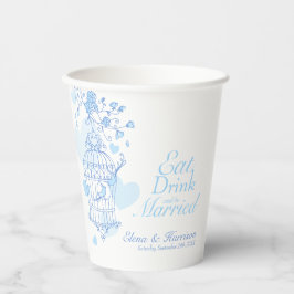  バードケ結婚ージ名前をカスタムする青と白 紙コップ