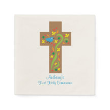 バードコミュニオンナプキンと茶色の装飾十字