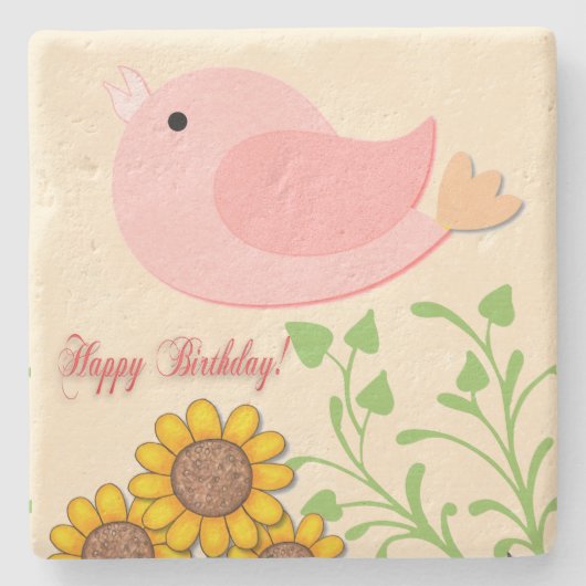 バードサンフラワーズ誕生日 ストーンコースター (正面)