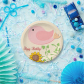 バードサンフラワーズ誕生日 ペーパープレート (パーティー)