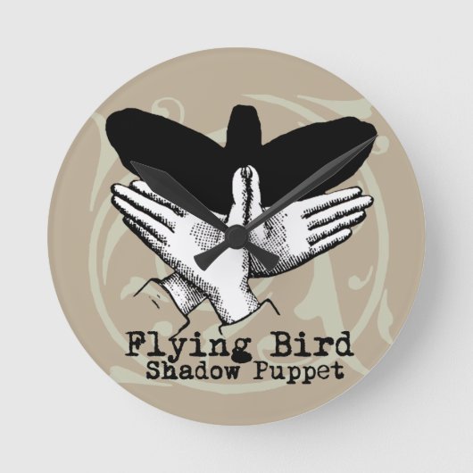 バードシャドウパペットハンドヴィンテージ ラウンド壁時計 (正面)
