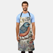 バードスカンジナビアヴィンテージ織物デザイン エプロン (着用した状態)