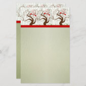 バードスワールツリーミュージカルウッドグレイングリーンクリスマス 便箋 (正面/裏面)