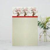 バードスワールツリーミュージカルウッドグレイングリーンクリスマス 便箋 (スタンド正面)