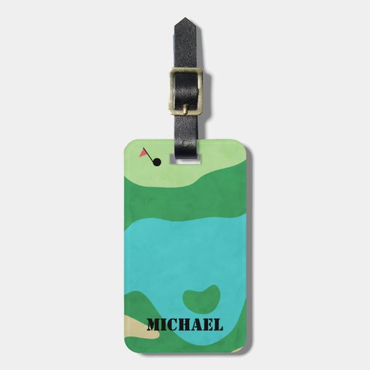 バードズアイビューゴルフコース – 名前をカスタムする ラゲッジタグ (正面縦)