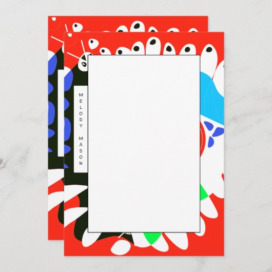 バードズネスト – 緋色の赤の白名前をカスタムする ノートカード (正面/裏面)